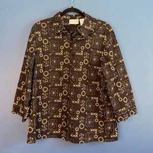 Y2K Alfred Dunner Jacket Women's Size 14 Embroidered Black Tan Floral Cottage‎